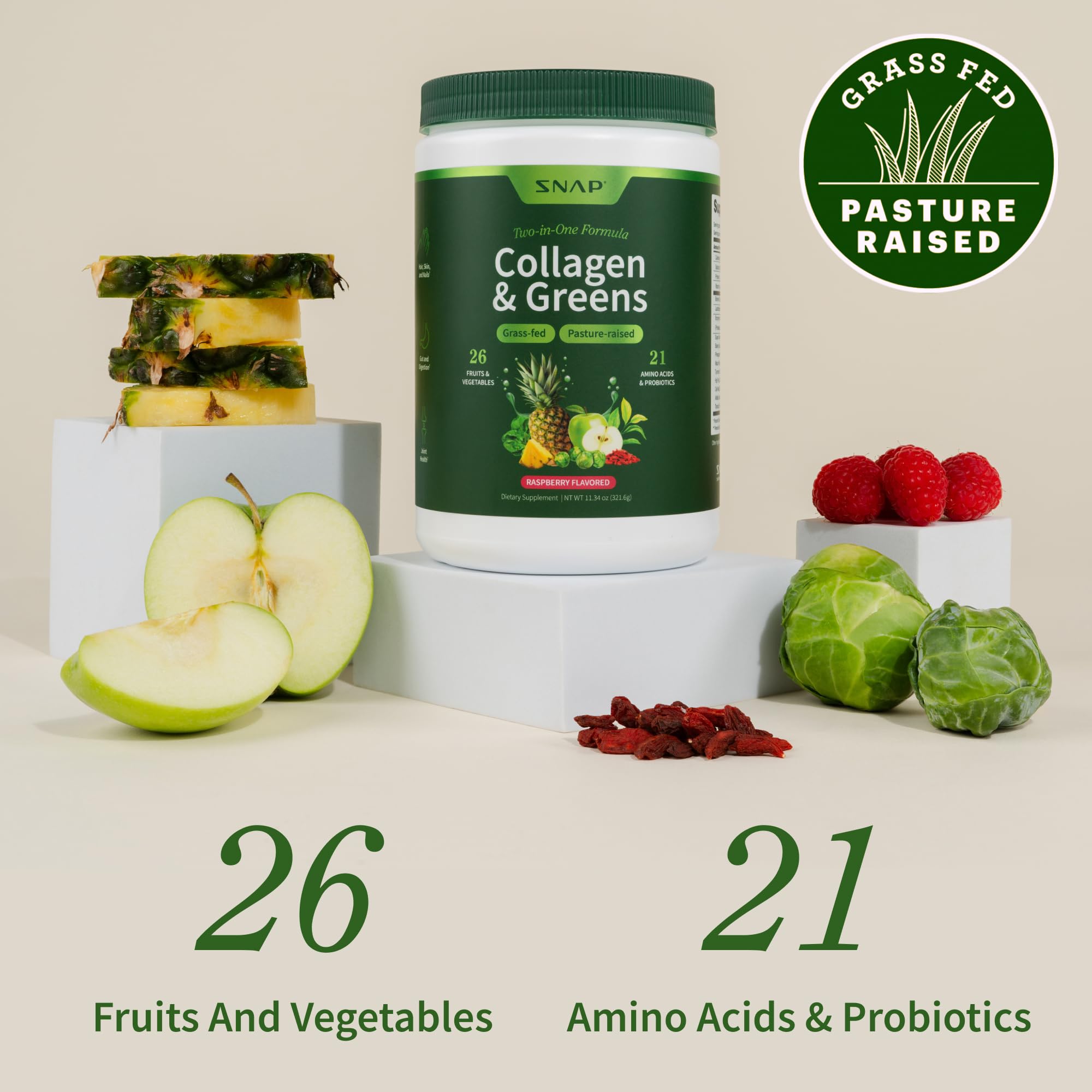 Snap Supplements Organic turmeric, wheatgrass and spirulina image emphasizing high-quality greens.