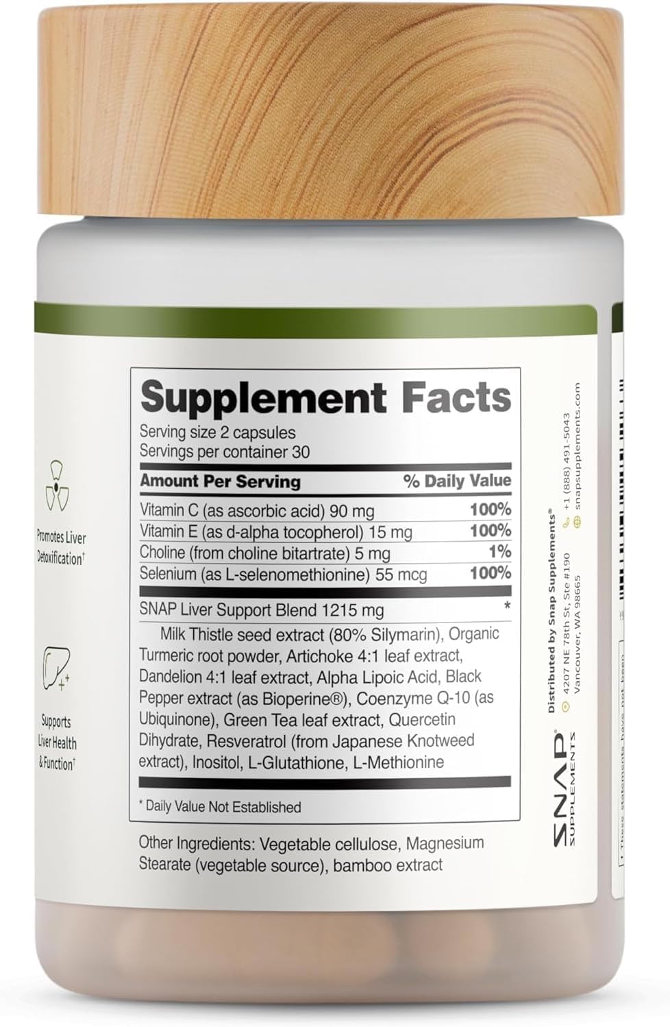 Vegan gluten-free non-GMO labels on Snap Supplements bottle