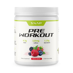 Snap Supplements pre-workout beet root powder bottle boosts clean energy for workouts