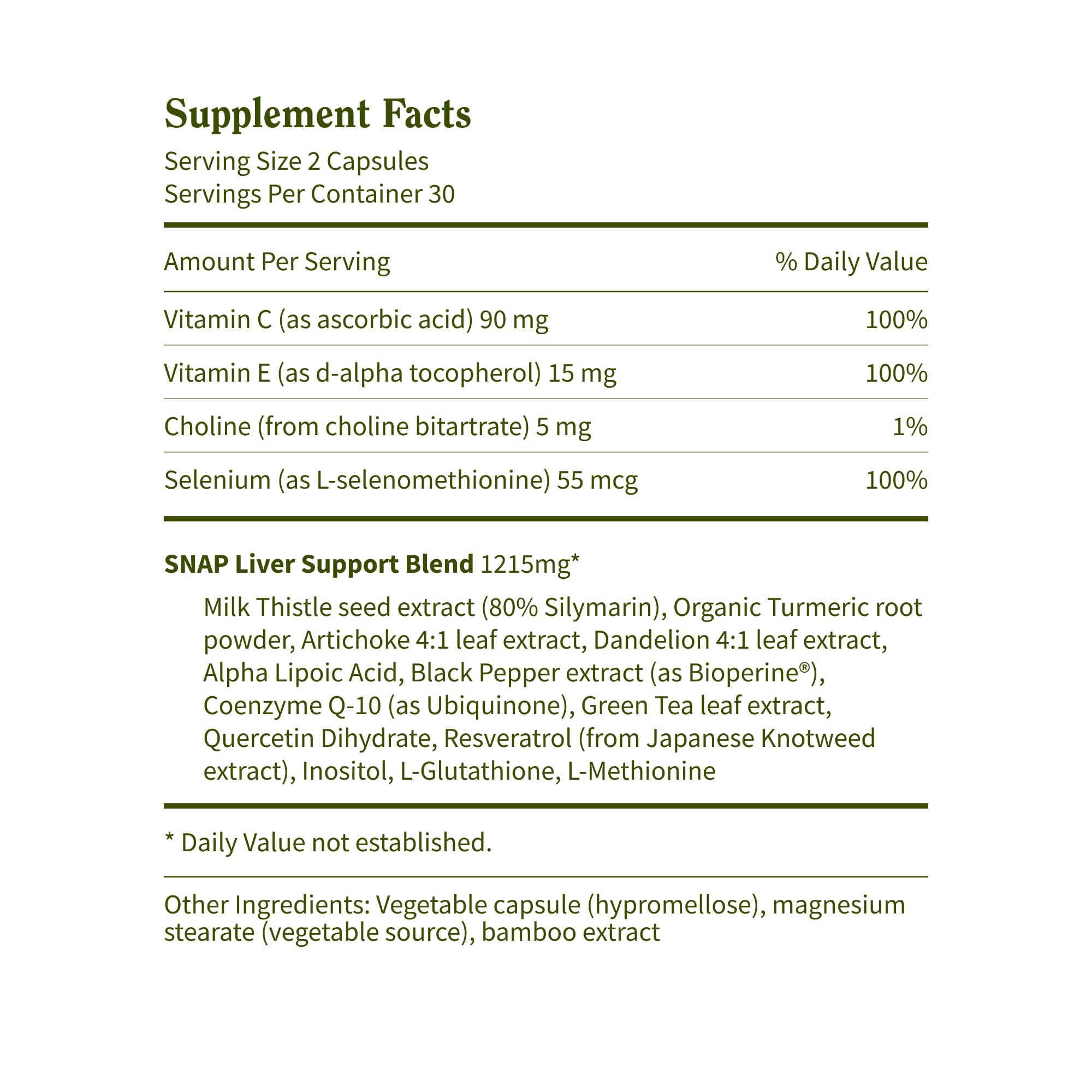Snap Supplements product label close-up emphasizing vegan and non-GMO certification.