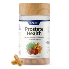 Snap Supplements Prostate Health bottle with capsules for urinary comfort.