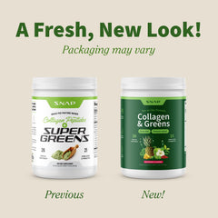 Snap Supplements Super Greens Powder tub back label displaying nutrition details and clean ingredients.