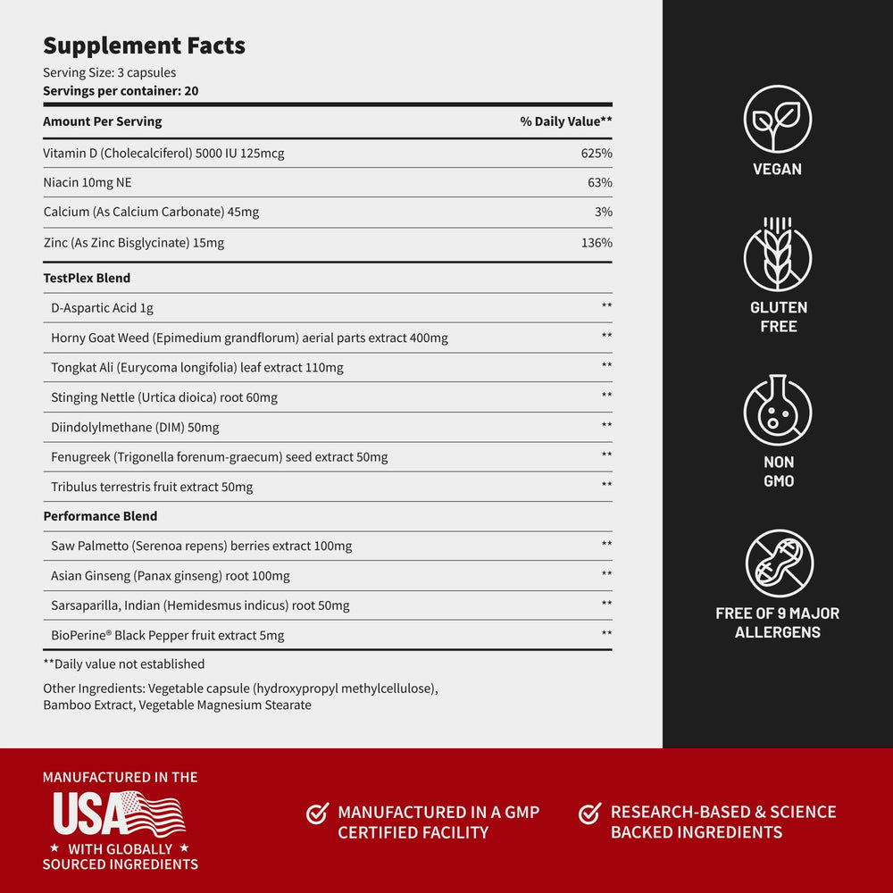 Back view of Snap Supplements Testo Booster bottle details
