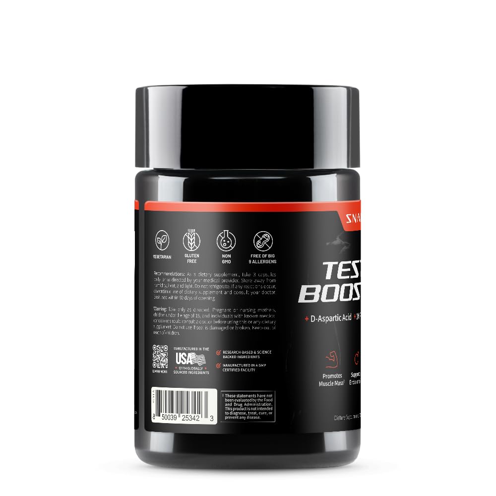 Nutrition facts panel of Snap Supplements Testo Booster bottle