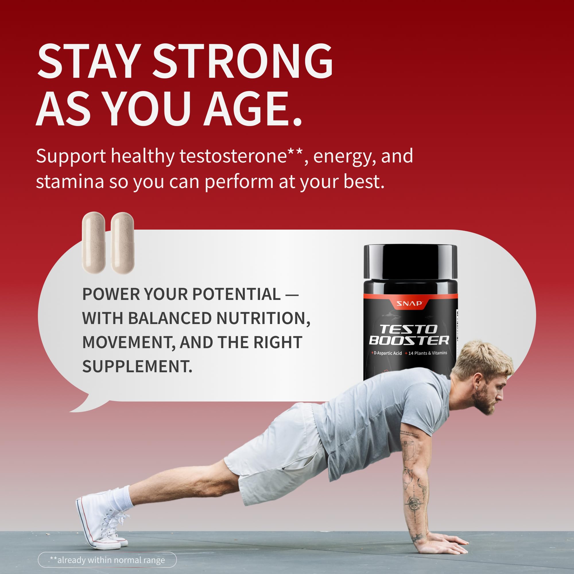 Snap Supplements Testo Booster packaging for on-the-go wellness
