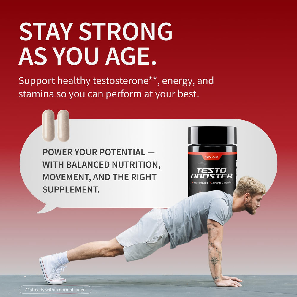 Snap Supplements Testo Booster packaging for on-the-go wellness