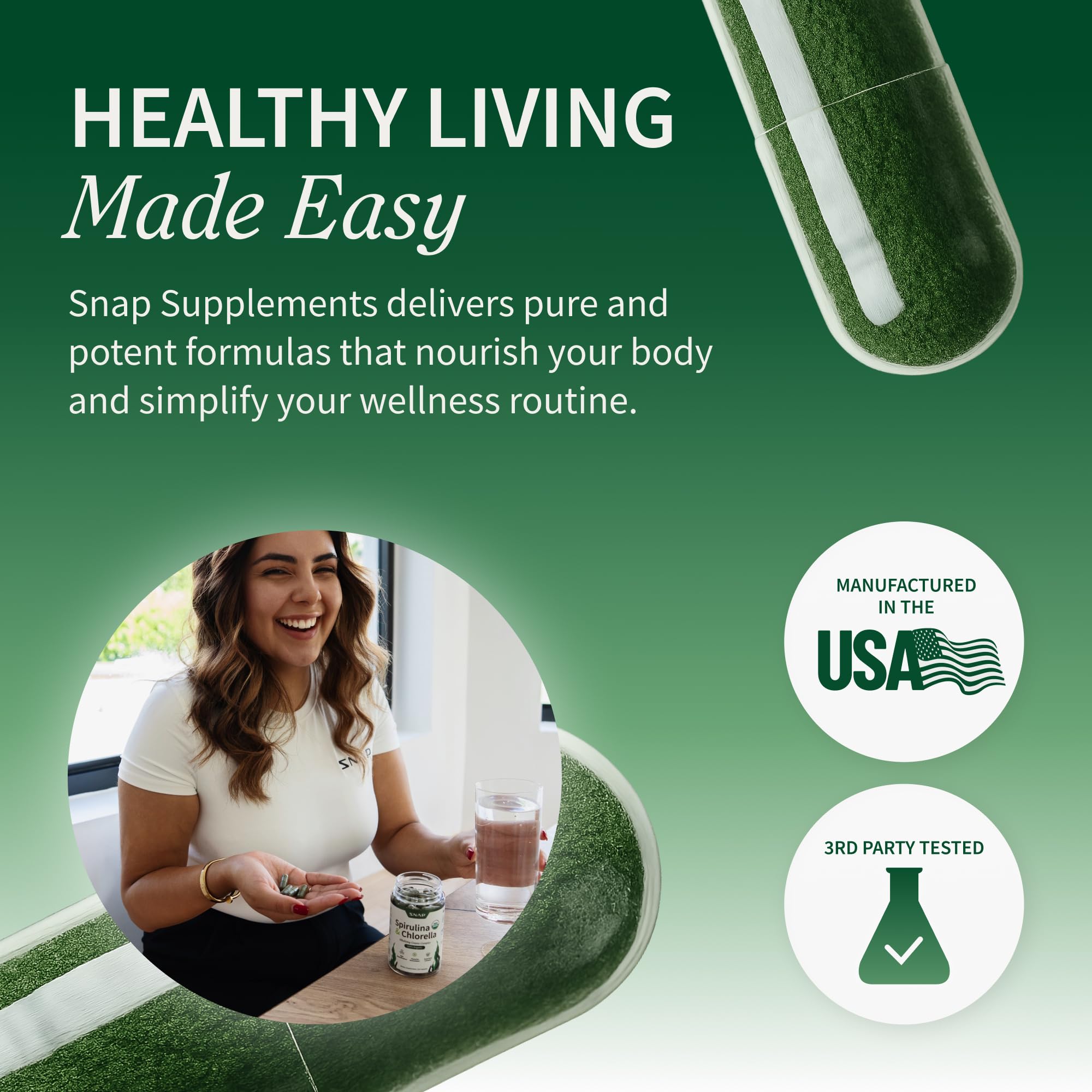 Snap Supplements vegan-friendly emblem communicates animal-free plant nutrition.