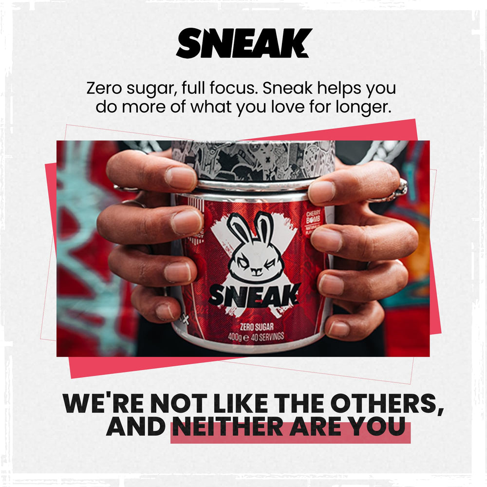 SNEAK Cherry Bomb label highlighting 150 mg caffeine.