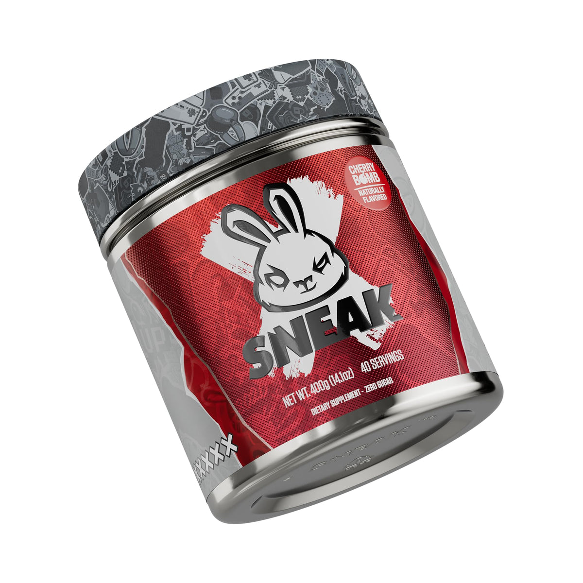 SNEAK Cherry Bomb powder tub, sugar-free energy for focus.