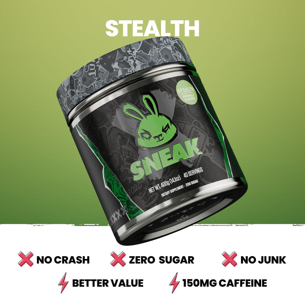 SNEAK Stealth powder scoop showing customizable servings for focused energy