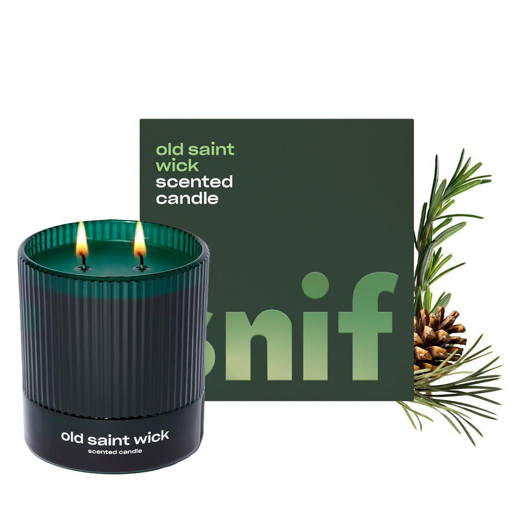Snif Old Saint Wick candle woodsy aroma enhances cozy evenings and seasonal ambiance.