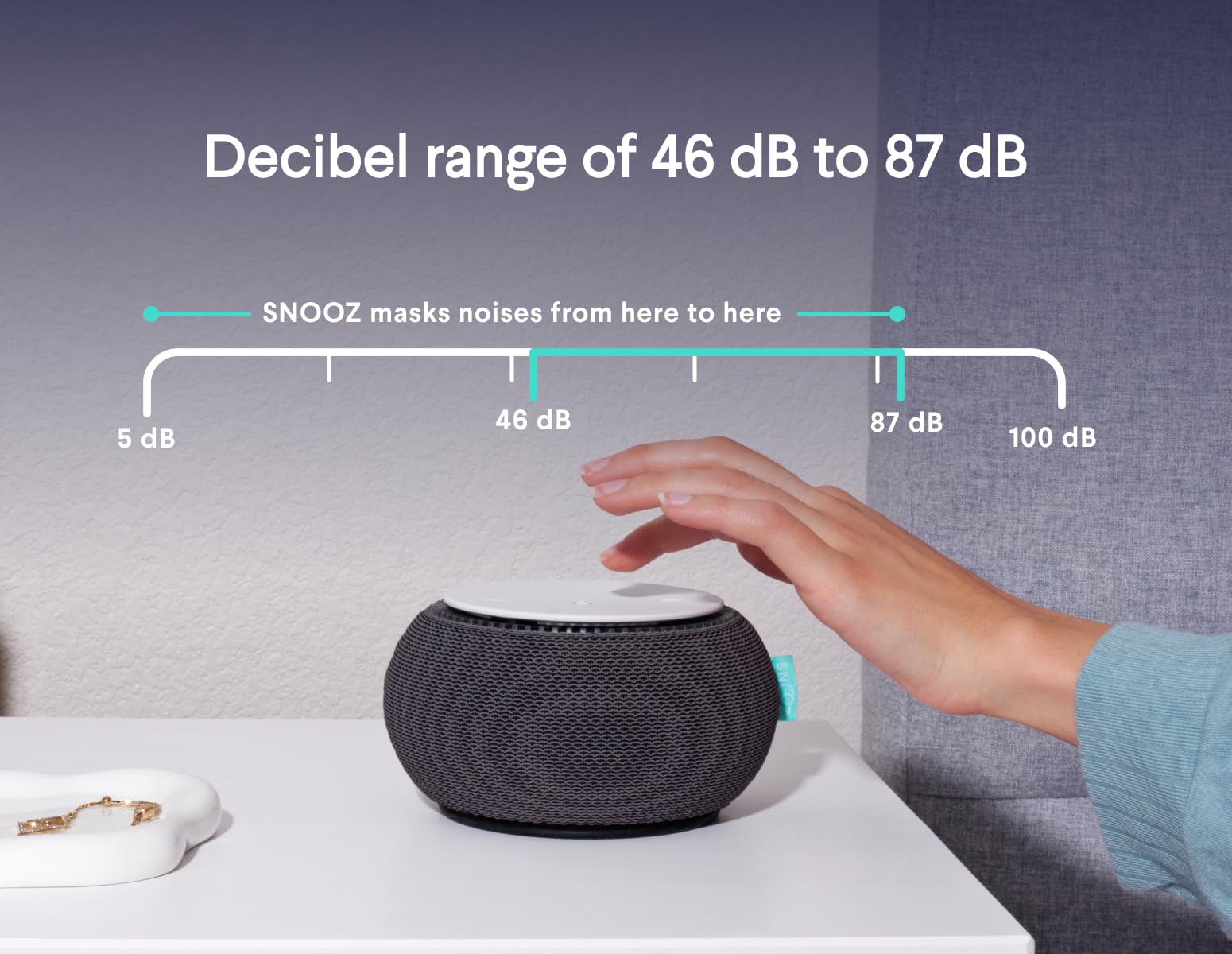 SNOOZ compact bedside unit fits small spaces and travel bags.