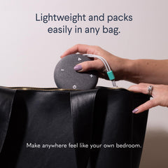 SNOOZ Go compact 3.8-inch design fits in a bag for travel.
