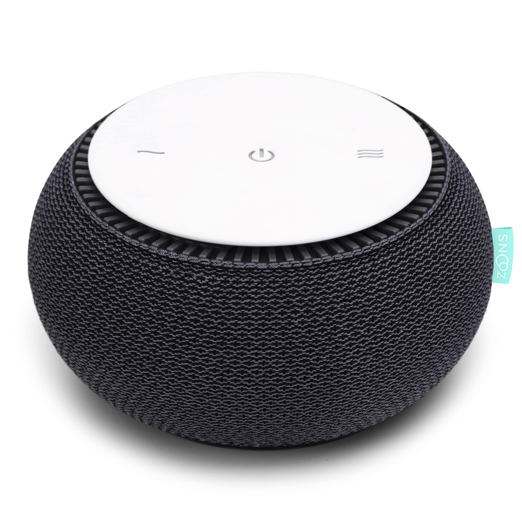 SNOOZ real-fan-inside white noise device offers natural sleep masking.