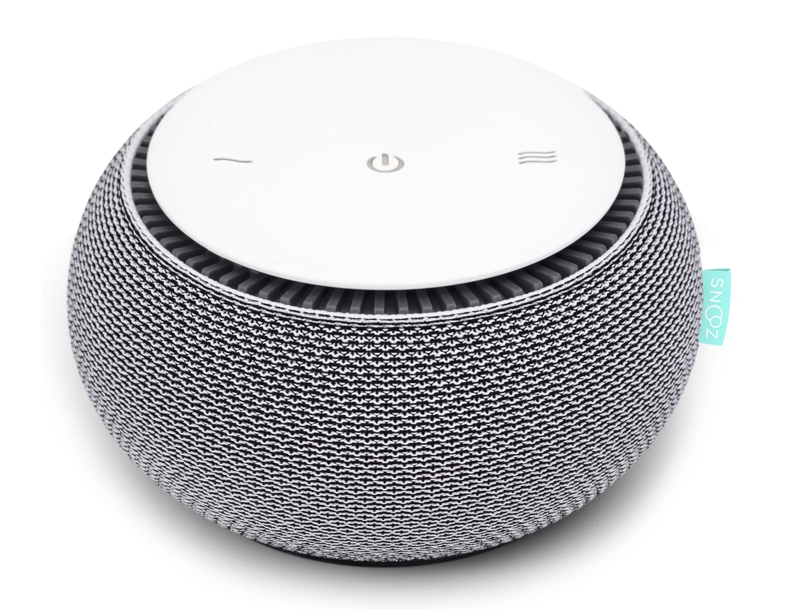 SNOOZ Smart White Noise device emitting a fan-base sound for a calmer night.