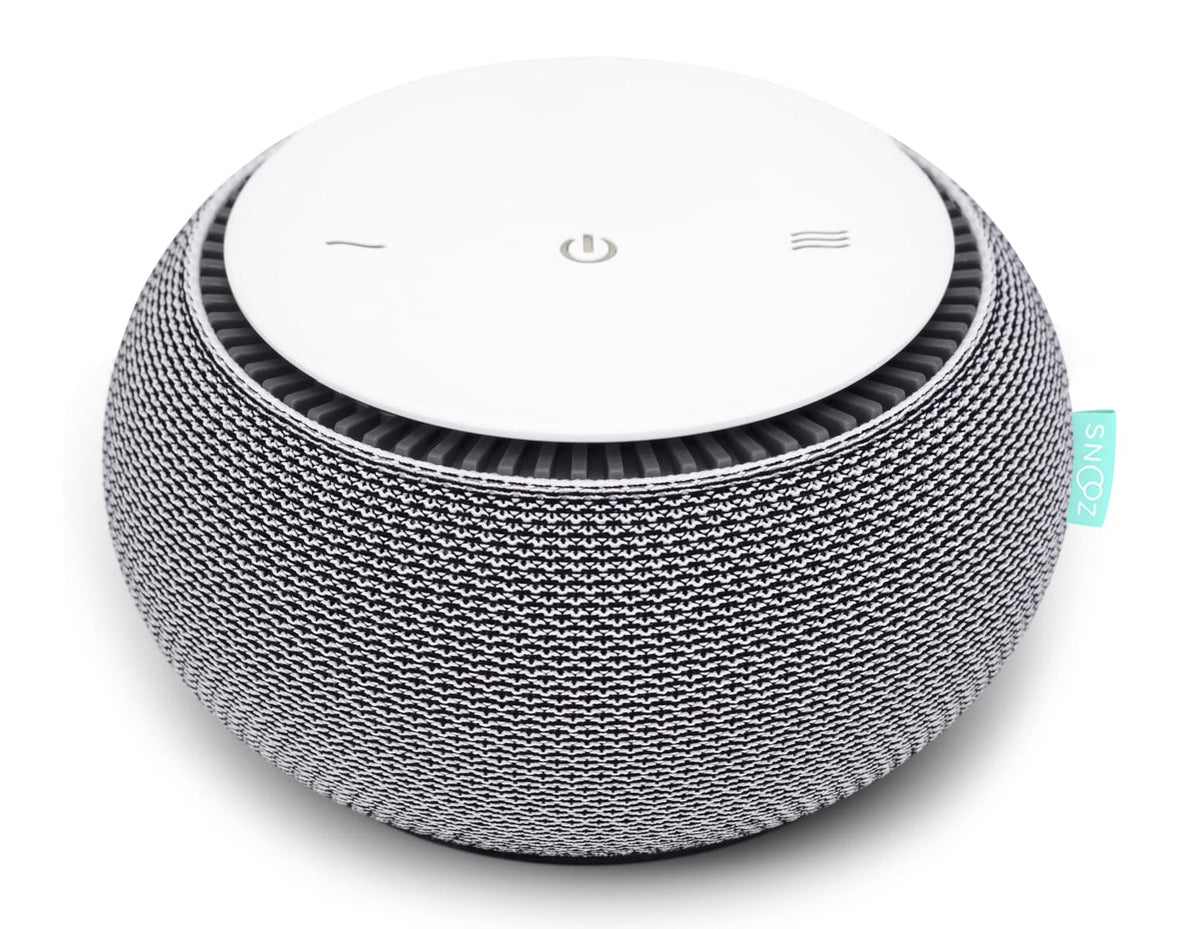 SNOOZ Smart White Noise device emitting a fan-base sound for a calmer night.