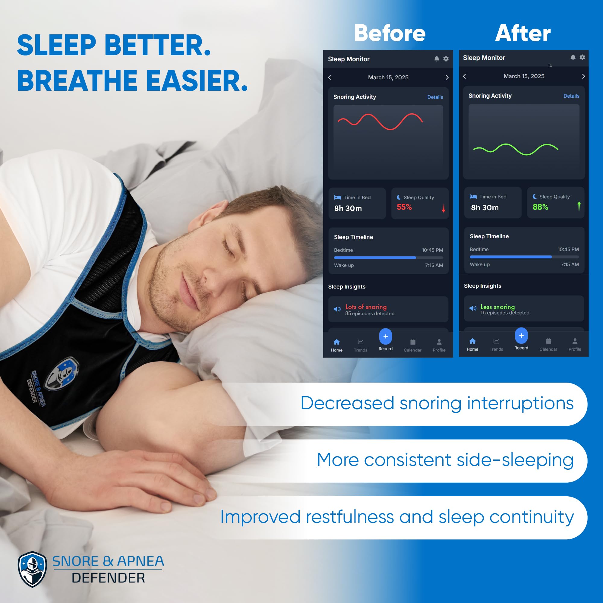 SNORE & APNEA DEFENDER Snore & Apnea Guard unisex vest suitable for many sleepers.