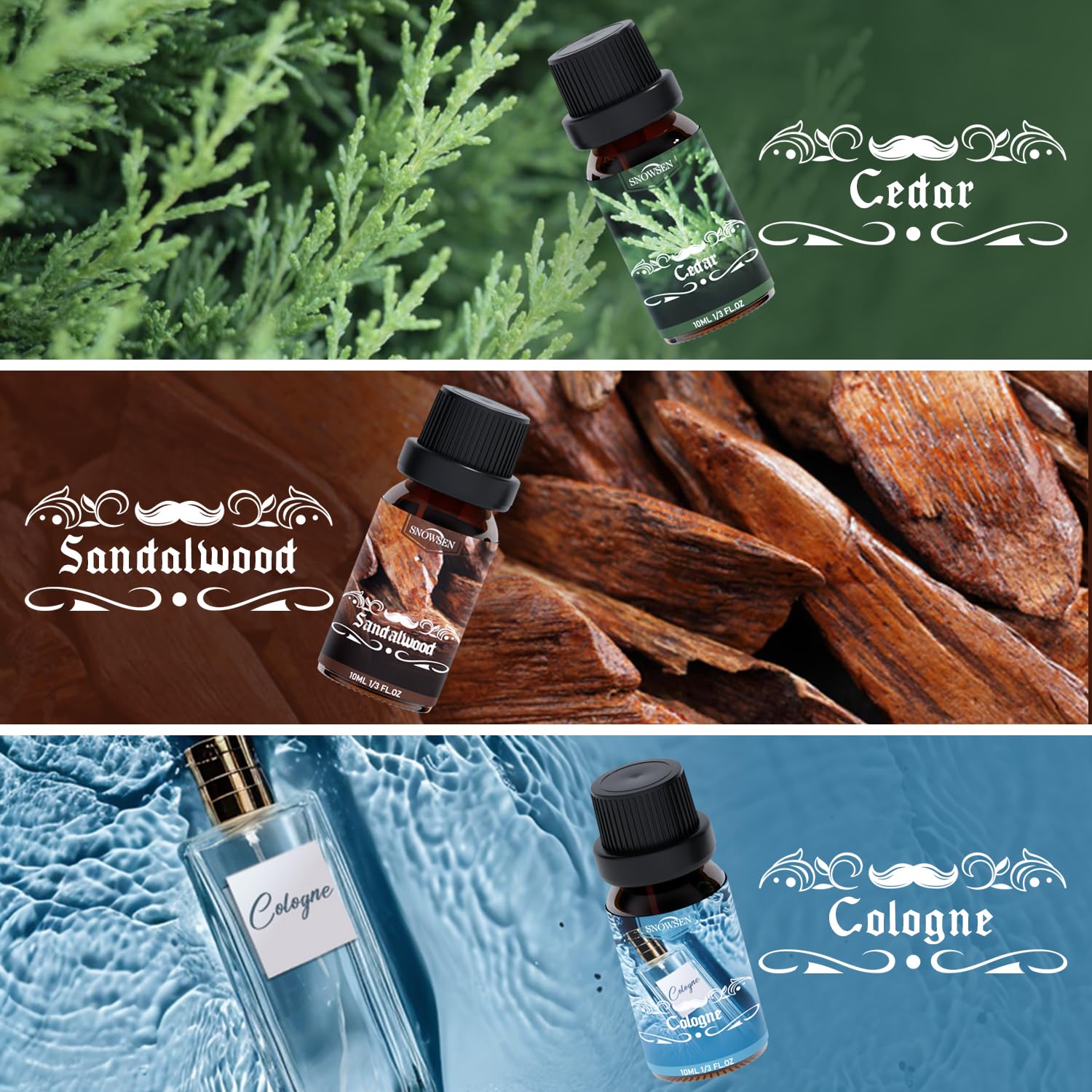 SNOWSEN Men Diffuser Oils Gift Set – cologne scent for masculine ritual and mood.
