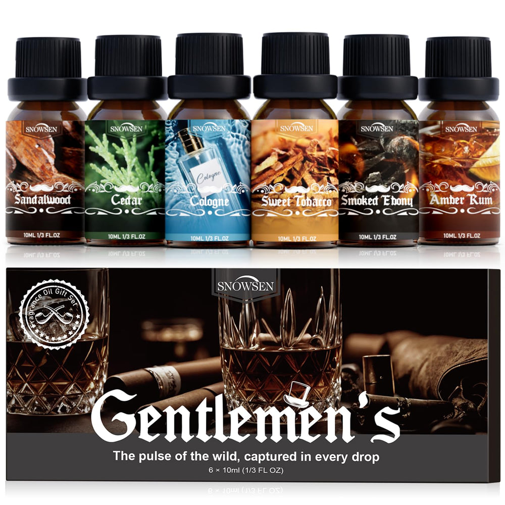 SNOWSEN Men Diffuser Oils Gift Set – smoked ebony bottle for bold, woody home ambience.