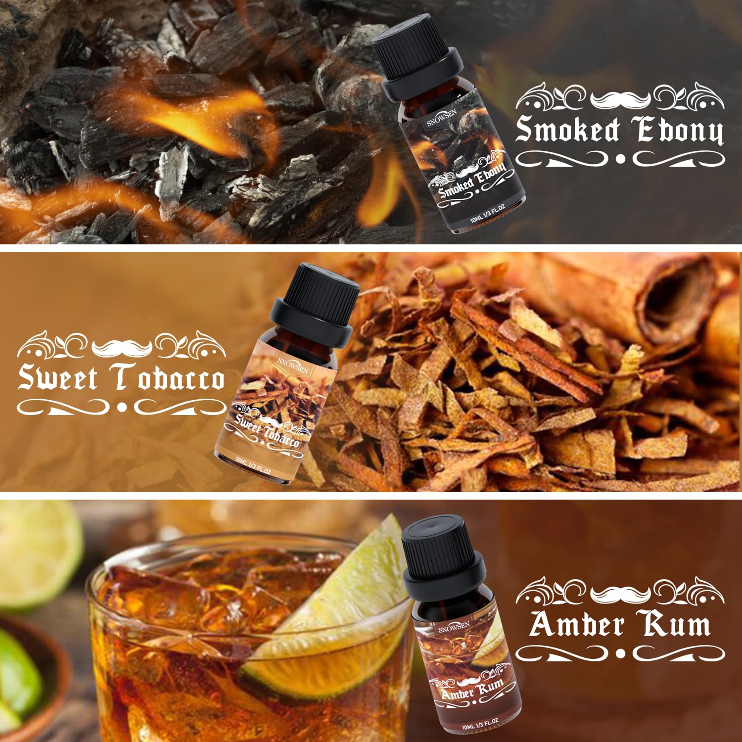 SNOWSEN Men Diffuser Oils Gift Set – sweet tobacco for cozy evenings and refined layers.