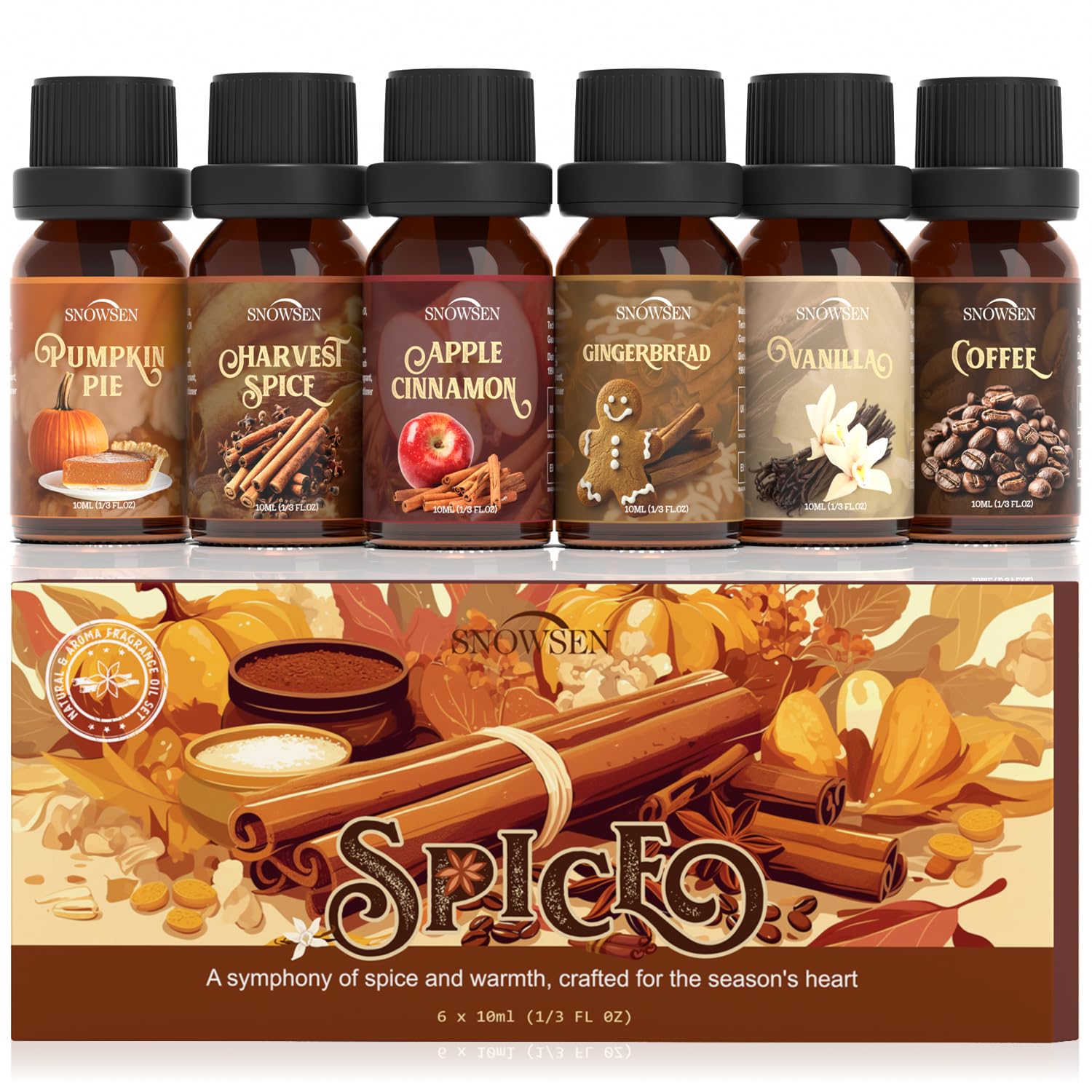 SNOWSEN Apple Cinnamon spice oil bottle for warm diffuser moments.