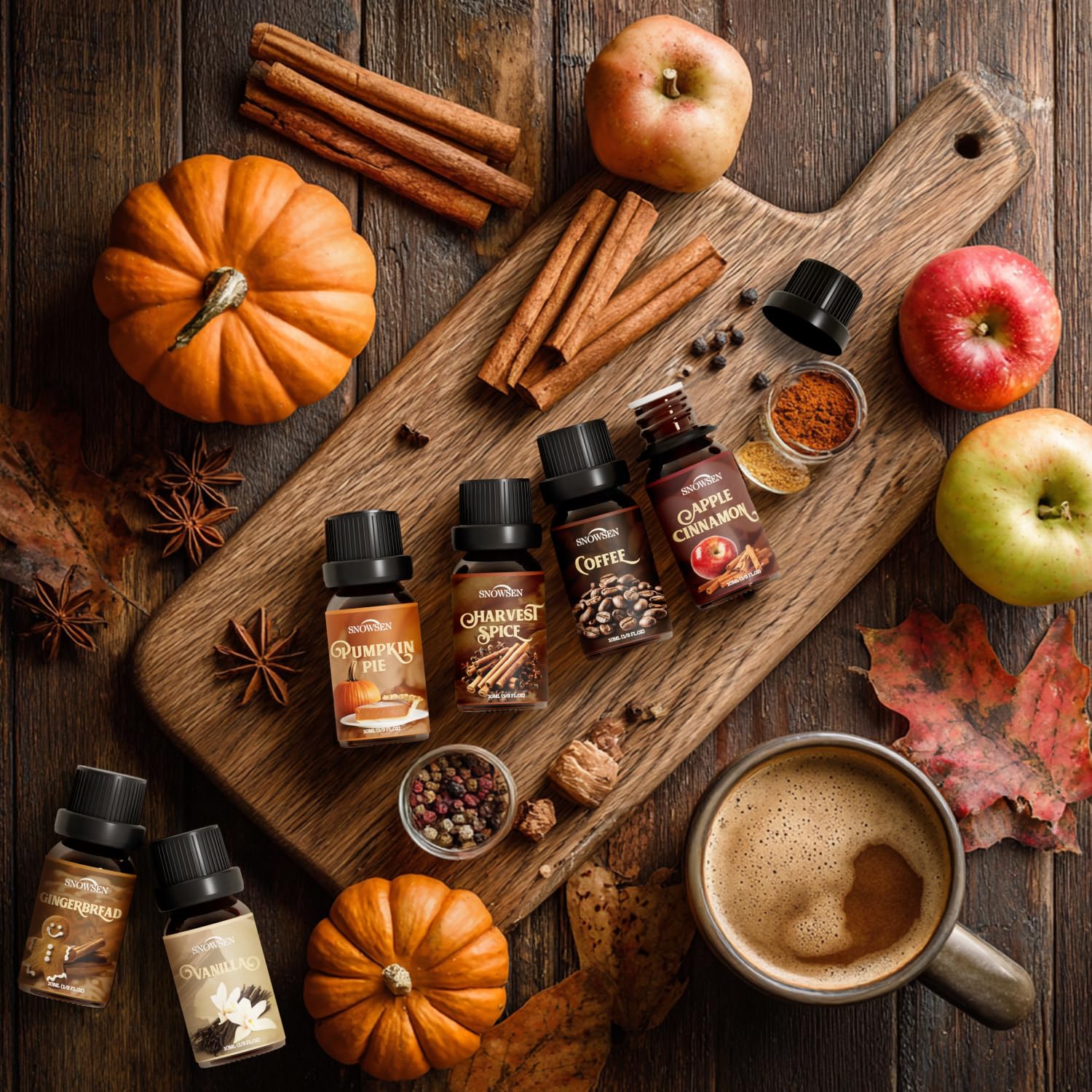 SNOWSEN Autumn Fragrance oil bottle for year-round coziness.