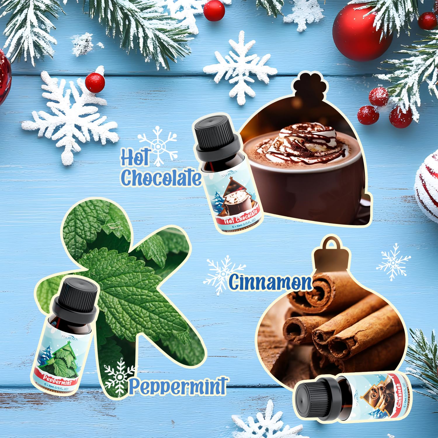 SNOWSEN Peppermint bottle brightening rooms with crisp minty freshness for winter.