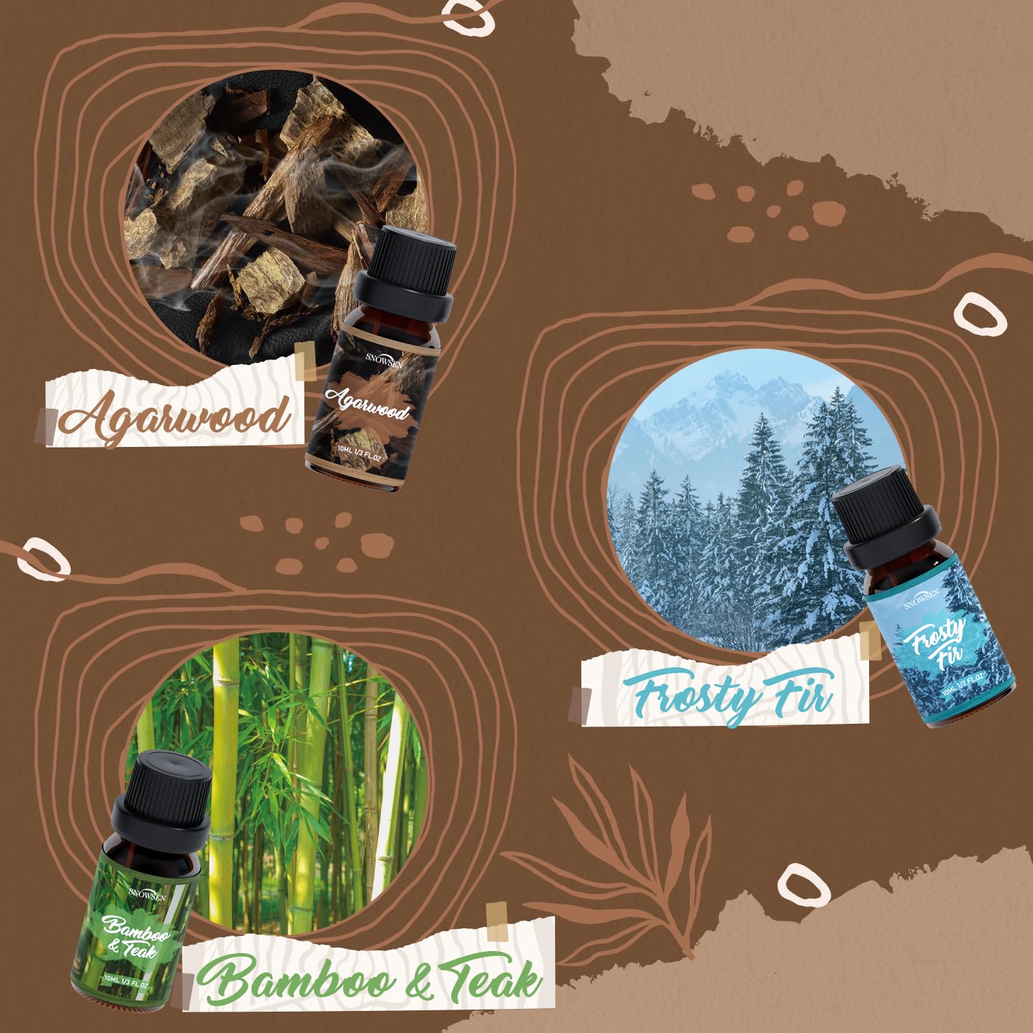 SNOWSEN Agarwood bottle offering deep, calming scent for room ambiance