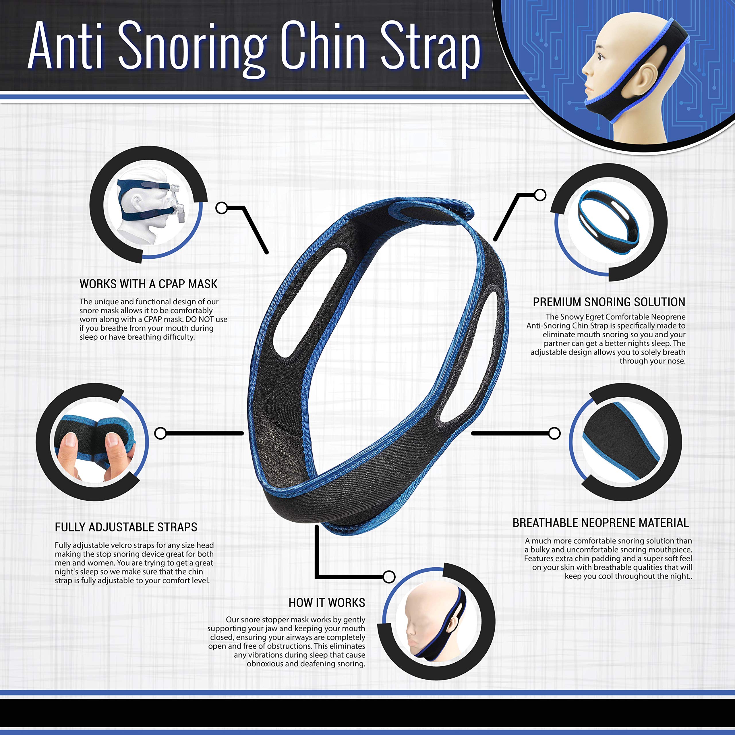 Snowy Egret adjustable strap with Velcro for a customizable fit.