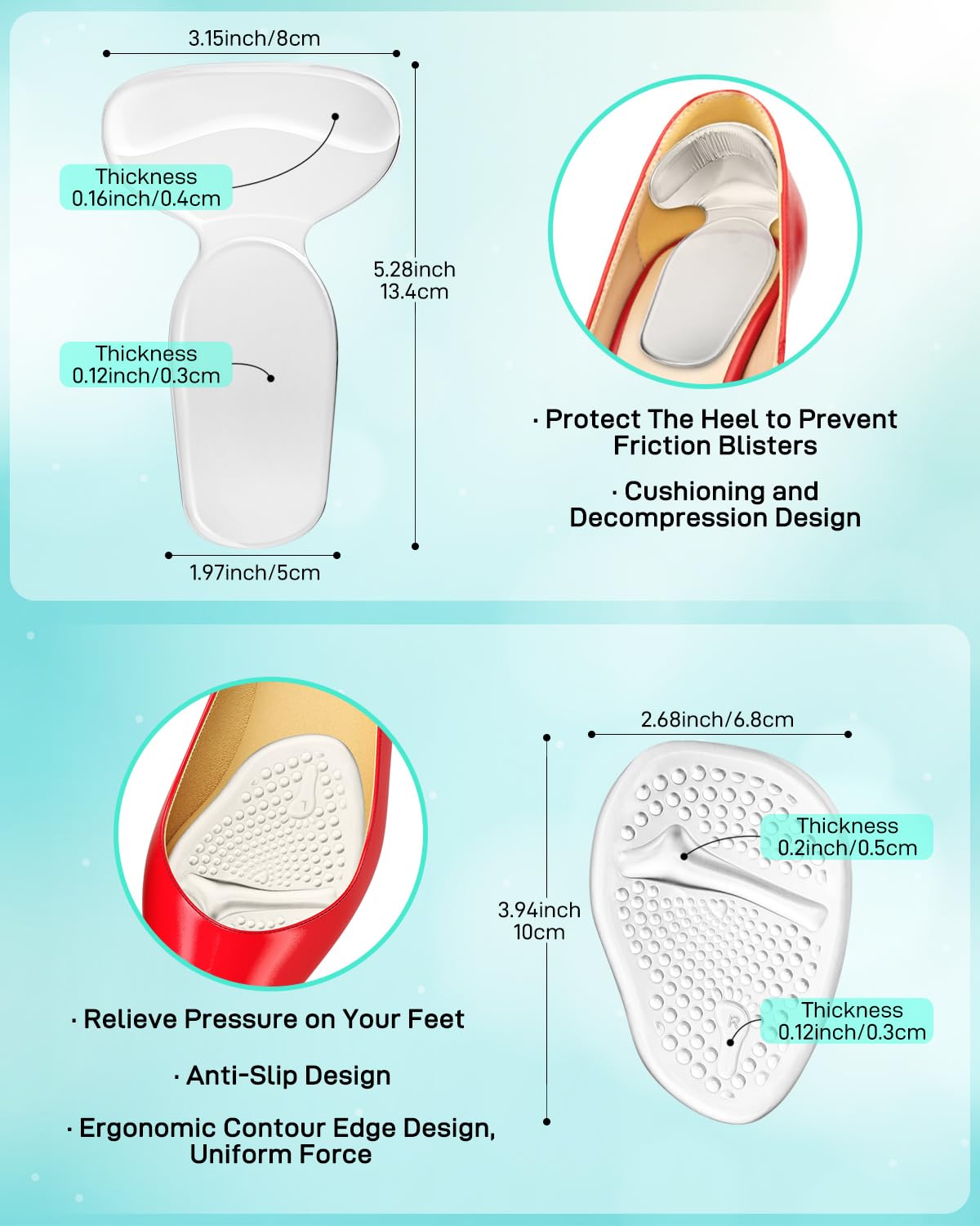 Snqqmtt silicone heel inserts reduce rubbing in loose shoes for a secure feel.