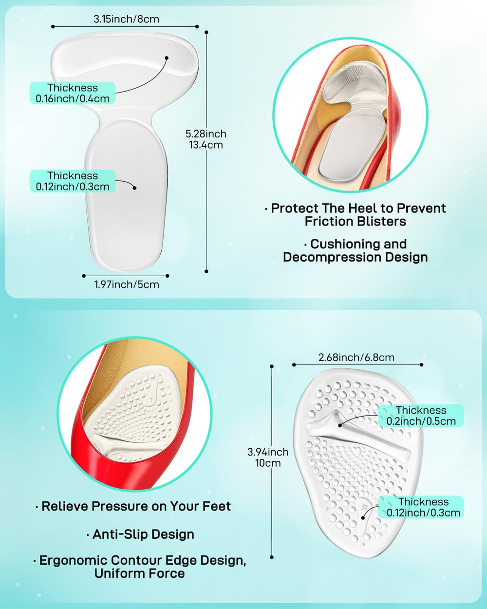 Snqqmtt silicone heel inserts reduce rubbing in loose shoes for a secure feel.