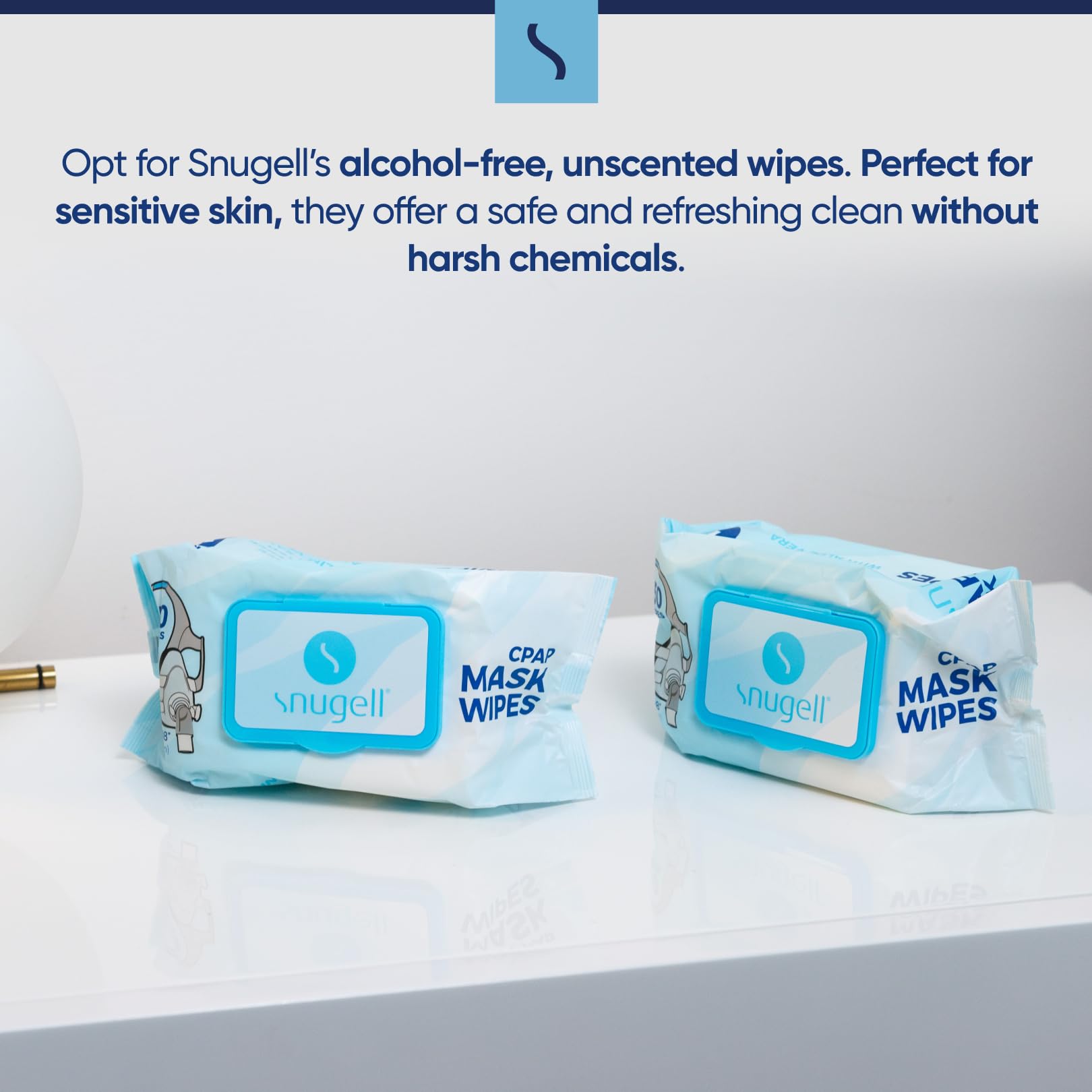 Snugell wipes infused with Aloe Vera for soothing skin around the mask area