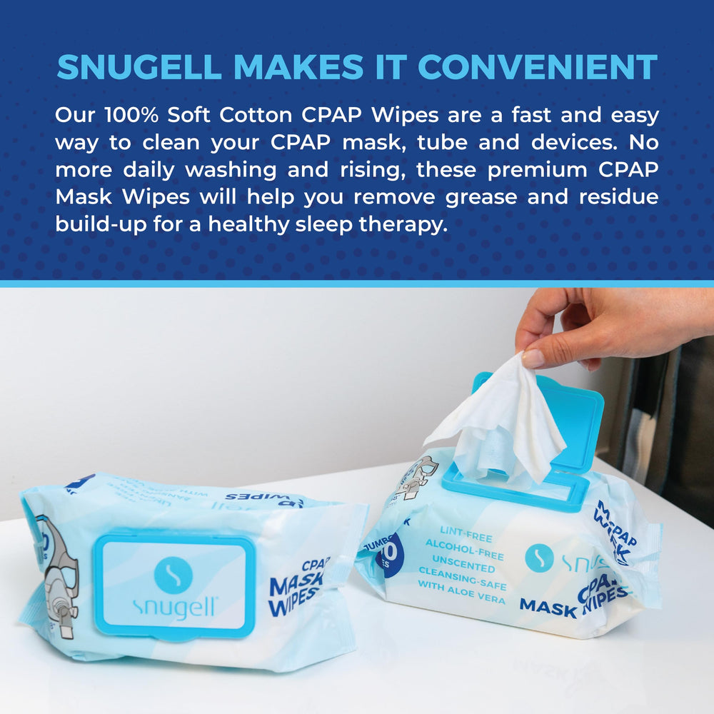 Antibacterial Snugell wipes designed for surface cleanliness of CPAP masks