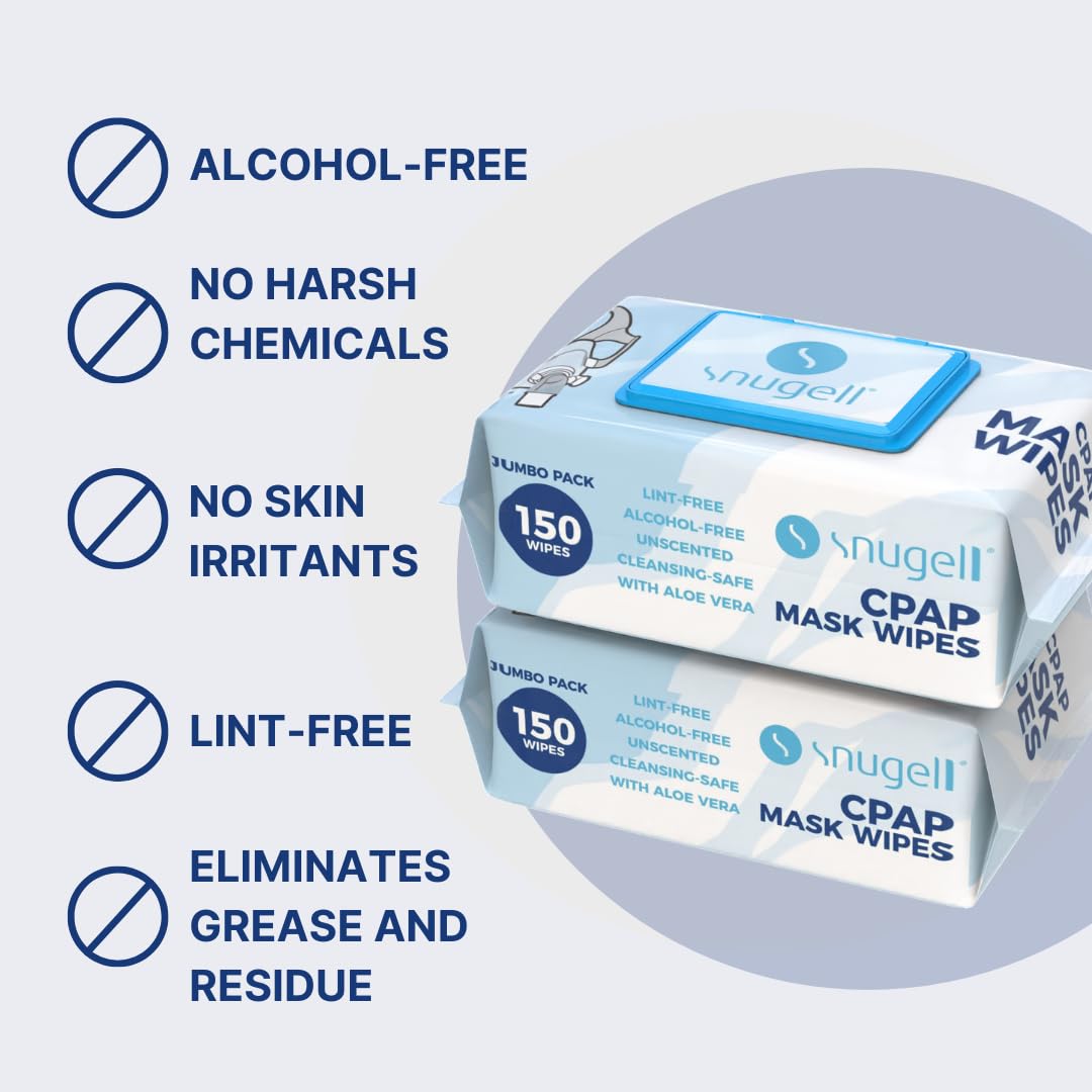 Lint-free Snugell wipes minimize fibers on CPAP masks and devices