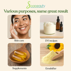 Soapeauty lecithin oil jar implies rich emollient texture.