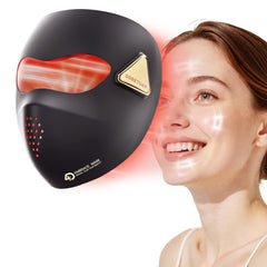 Sobetuar 4D LED mask powered on during an at-home skincare session.