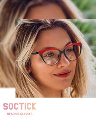 SOCTICK cat-eye readers with 2.5 diopters and comfort springs for extended sessions.