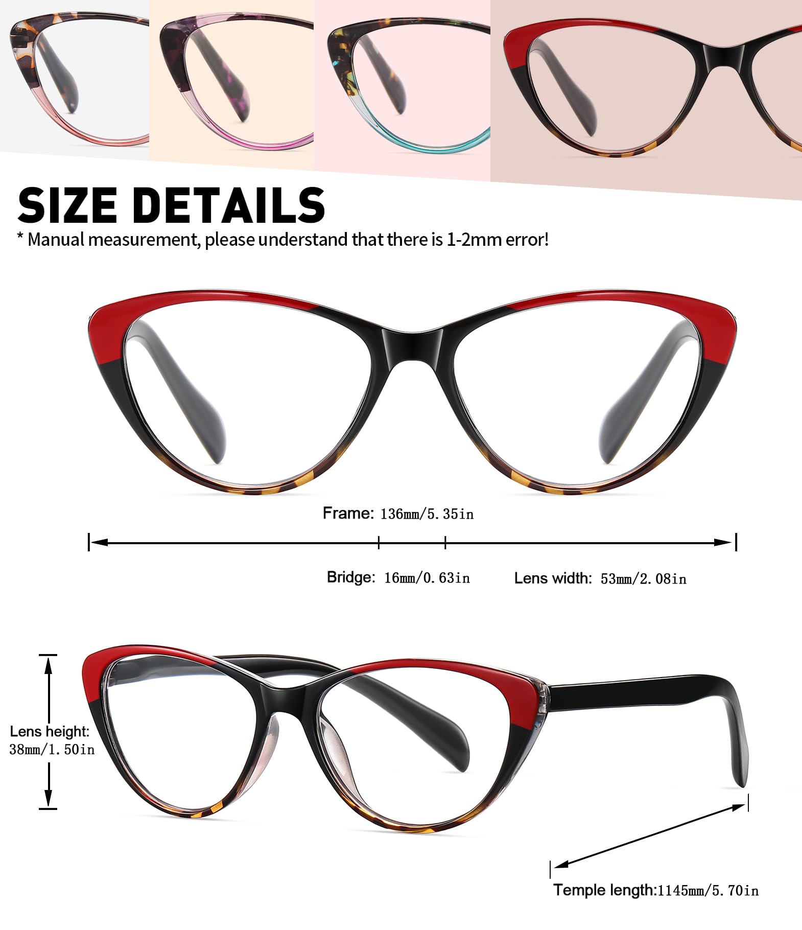 SOCTICK vibrant four-pack cat-eye glasses complement outfits and daily routines.