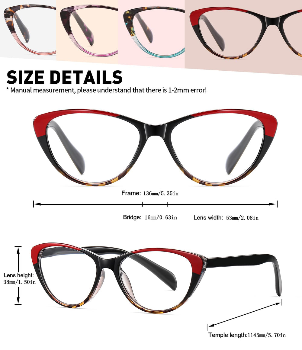 SOCTICK vibrant four-pack cat-eye glasses complement outfits and daily routines.