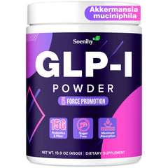 Soenihy GLP-1 supplement bottle closeup highlighting fiber and probiotic blend for gut wellness