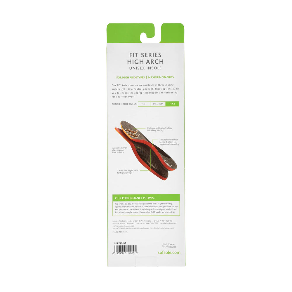 Sof Sole insoles with stabilizing arch and heel plate support alignment during activity.