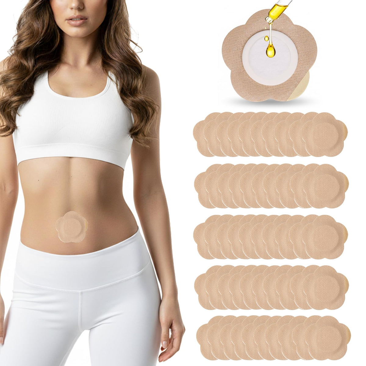 SOFOXYI belly button patch with central pad for clean, mess-free oil use.