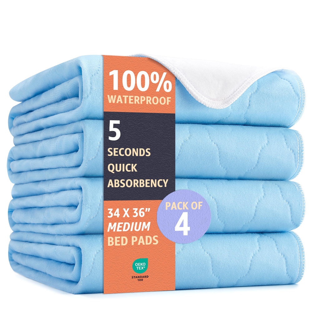 Soft and Lofty blue underpad showing bed leakproof protection for overnight use