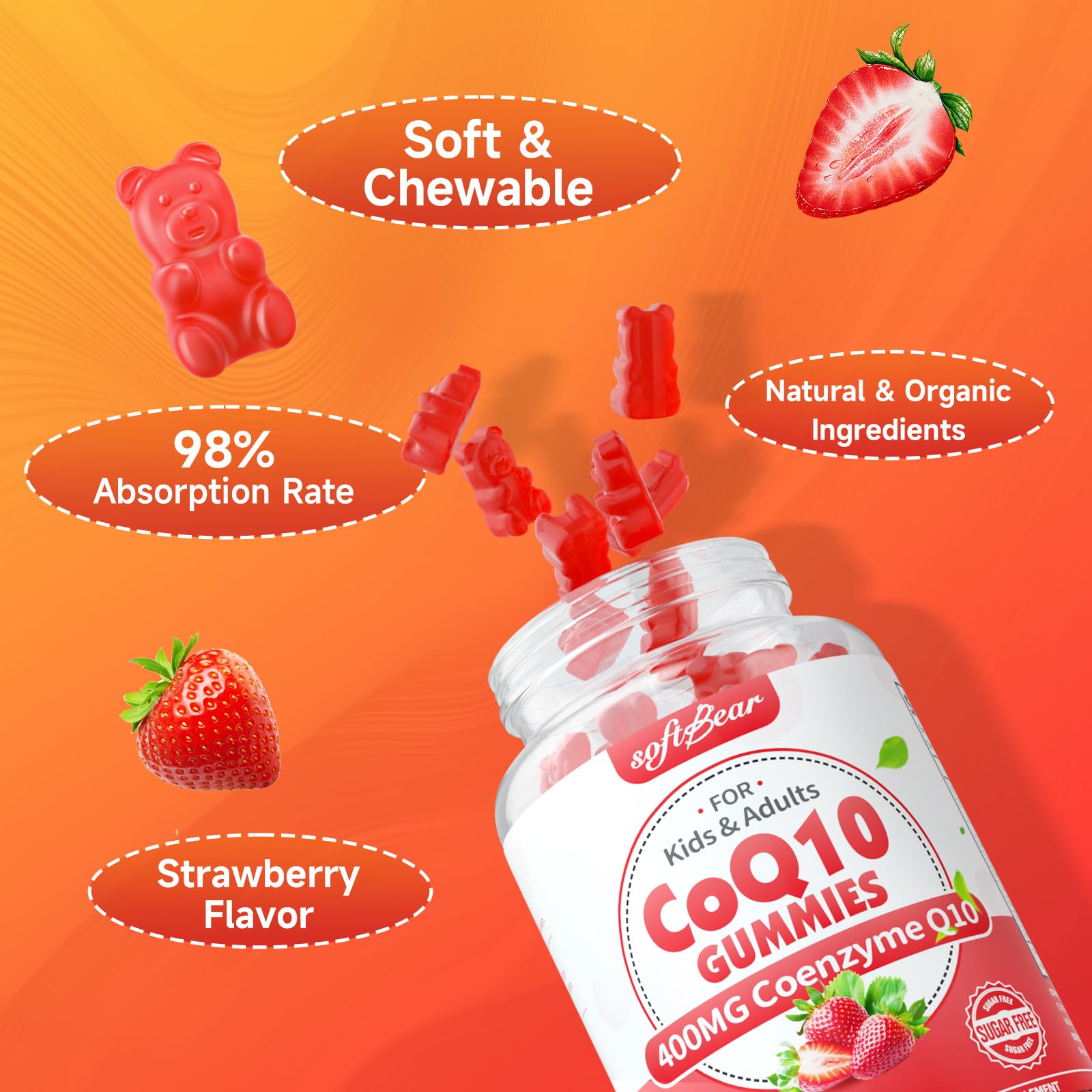 Softbear CoQ10 Gomitas para energía diaria durante la rutina matutina.