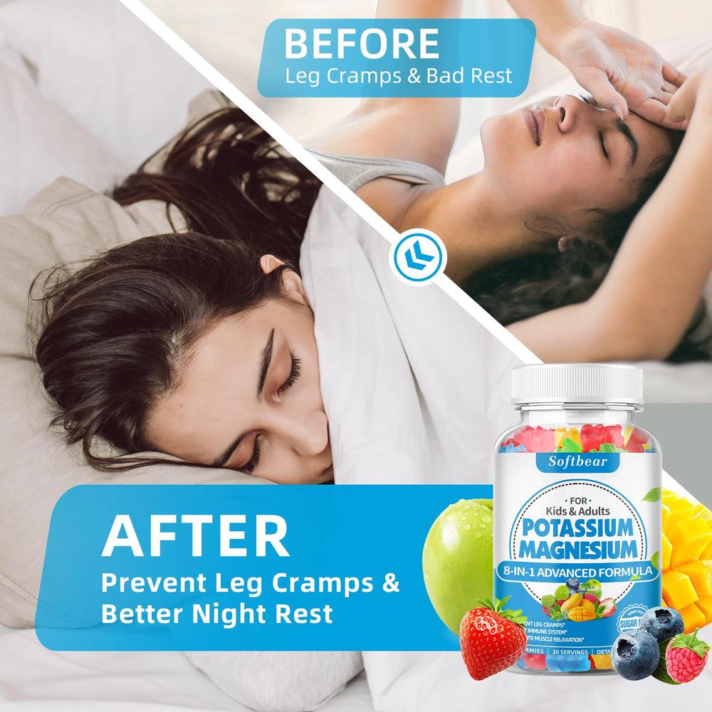 Softbear Potassium Gummies chewy texture close-up for easy daily use and enjoyment.