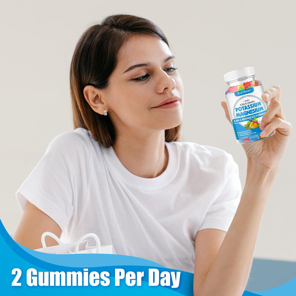 Softbear Potassium Gummies vegan packaging communicates non-GMO and sugar-free design.