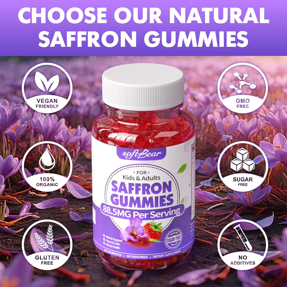 Softbear saffron gummies include bioactive compounds for absorption.