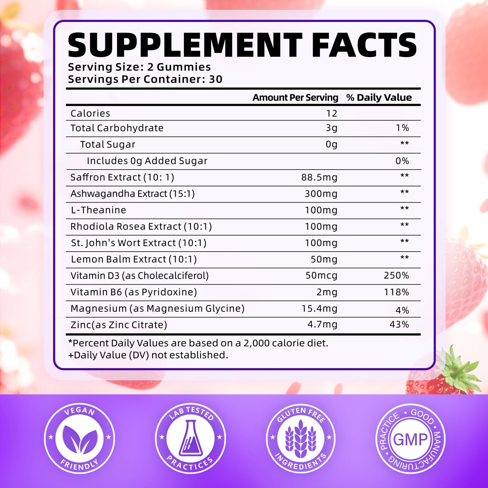 Softbear saffron gummies strawberry close-up, natural strawberry flavor and sugar-free treat.