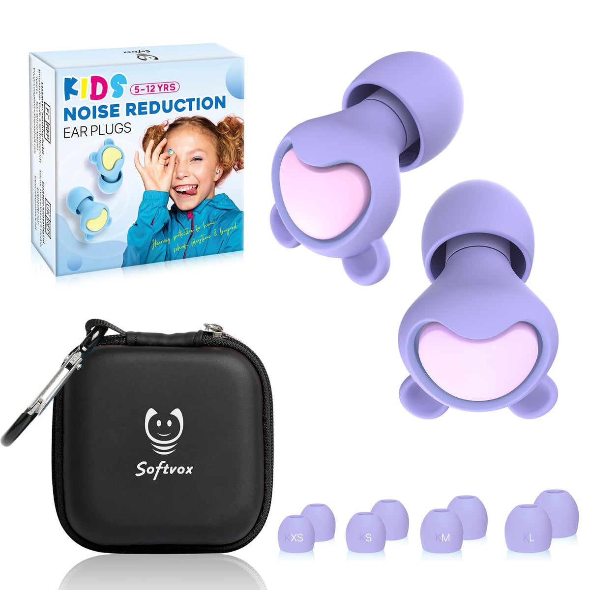 Softvox kids ear protection packaging with compact case for travel and convenience