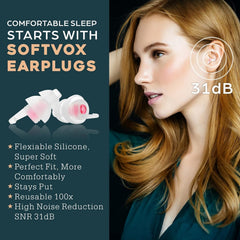 Softvox ear plugs close-up reveal soft silicone feel for comfortable wear